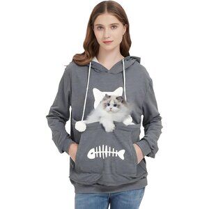 Cat Pouch Hoodie Long Sleeves Pet Puppy Kitten Holder Carrier Pullover Kangaroo